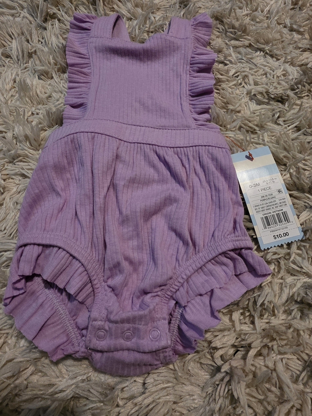 Cat & Jack Lavender Ruffle Ribbed Baby One-Piece